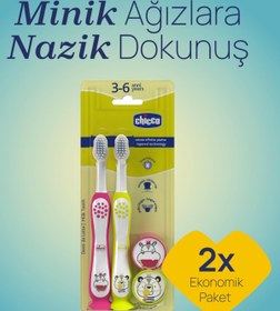 Resim Chicco 2'Li Diş Fırçası 3-6 Yaş - Pembe - Pembe-Yeşil / Standart 