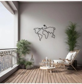 Resim Metal Duvar Dekorasyonu Dünya Haritası Uçaklı World Map With Plane Metal Duvar Tablosu Harita 