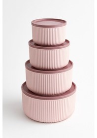 Resim 4'lü Yuvarlak Saklama Kabı Seti Pembe 2.5l 1.5l 0.80l 0.45l Mikrodalga Ve Dondurucu Uyumlu Pembe 