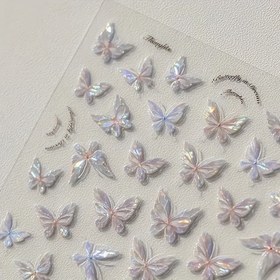 Resim 5D 3D Kelebek Tırnak Stickerları, Parlak Arka Yüzeyli Trendy Yapışkanlı Tırnaklar 
