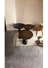Resim Ahşap Mantar Sehpa 3 Lü Set Masif Doğal Ceviz Yan Sehpa Ve Zigon Takımı - Coffee Side Table Ceviz 