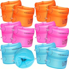 Resim 2 Adet Çocuklar & Yetişkinler İçin Şişme Kol Şamandıraları - Turuncu, Pembe, Mavi ve Açık Mavi Renklerde Dayanıklı PVC Havuz Yüzme Bantları "SU ÜZERİNDE TAKILMASI GEREKEN" Talimatlarıyla 