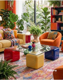 Resim Küre Orta Sehpa - 4 Zar Renkli - Kare - Şeffaf Cam Çok Renkli 