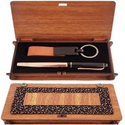 Resim Ahşap Kutulu Bakır Roller Kalem Ve Taba Anahtarlık Set 01 