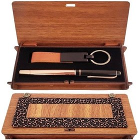 Resim Ahşap Kutulu Bakır Roller Kalem Ve Taba Anahtarlık Set 01 
