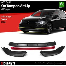 Resim Volkswagen Golf 8 Abs Plastik Ön Tampon Alt Lip Kırmızı Ekli 4 P 