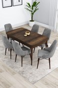 Resim Canisa Kar Serisi 80x132 Açılabilir Mdf Barok Ahşap Desenli 6 Gri Sandalye Mutfak Masası Takımı 