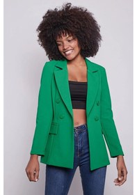 Resim Kadın Düğme Detaylı Uzun Kol Şık Ofis Süs Cep Kapaklı Kumaş Blazer Ceket-benetton Yeşil B.yeşili 