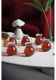 Resim 6'lı Keyfi Ala Borosilikat Cam Kulplu Çay Bardağı 