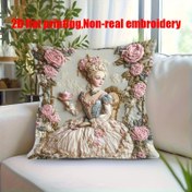 Resim Vintage Kadın ve Çiçek Desenli Şık Polyester Yastık Kılıfı 45.72x45.72 cm - Fermuarlı, Elde Yıkanabilir Dekoratif Ofis, Yatak Odası, Oturma Odası İçin Dekoratif Yastık Kılıfı (İç Dolgu Dahil Değildir), 2D Düz 