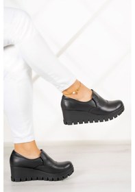 Resim Erkan Saçmacı Gloria Siyah Hakiki Deri Dolgu Topuklu Günlük Ayakkabı Siyah 