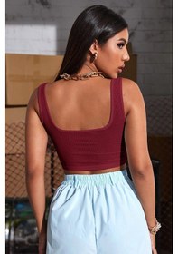 Resim Kadın Bordo Kalın Askılı Crop Top Büstiyer Bordo 