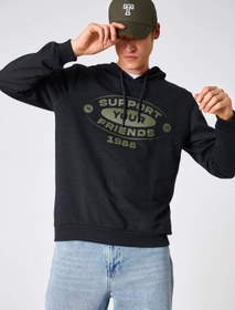 Resim Kapşonlu Baskılı Sweatshirt Kazak 