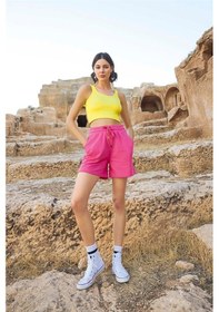 Resim Monamise Kadın Kısa Kollu "calm Down" 3'lü Crop Şort Takımı 23088-pembe Pembe 