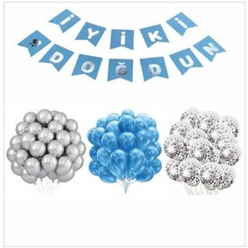 Resim Mavi-gümüş-şeffaf Balon+banner Seti 