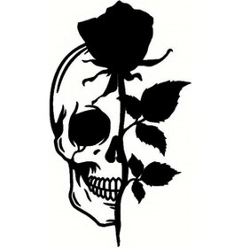 Resim Gül Ve Kurukafa Oto Arka Cam Yapışkan Arma Siyah 7 X 12 Cm 