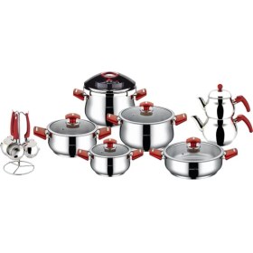 Resim Remetta Grado 18 Parça Çeyiz Seti Tencere Tava Cezve Red 