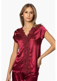 Resim Pierre Cardin 6'lı Saten Gecelik Sabahlık Çeyiz Seti 6010 Bordo 001 