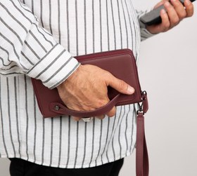 Resim Aristo Hakiki Deri, El Yapımı, Telefon Bölmeli, Erkek El Çantası, Bordo 
