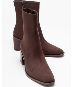 Resim Chara Kahverengi Süet Kadın Kalın Topuklu Bot Süet Kahve 