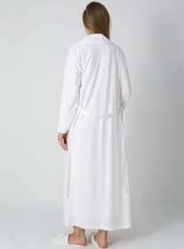Resim Fiyonk Desenli Jakarlı Sabahlık & Viskon Gecelik 2'li Lohusa Seti - 2311 - Pudra / 2XL / Terlik ve Taç Seti İstiyorum +300₺ 