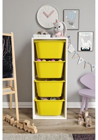 Resim %100 Mdf - Large Mono 4 Büyük Sepetli Oyuncak Dolabı Sarı 
