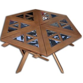 Resim Zigon-Orta Sehpa Üçgen Ahşap Kayın Ceviz Renk Üstü Cam Model El Y 