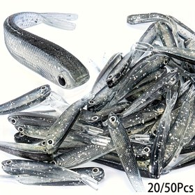 Resim 20/50 adet Mudingyu Yüksek İndeksli Plastik Yumuşak Balıkçılık Yemleri - Levrek, Crappie, Walleye, Alabalık için Gerçekçi Çatallı Kuyruk Minnow Yemleri | Tuzlu ve Tatlı Su Balıkçılığı Takımı | Benekli Desenli Koyu Gri, Balıkçılık Yemi 