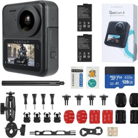 Resim Kandao QooCam 3 5.7K Video 62MP Fotoğraf 360 Aksiyon Kamera Motosiklet Kiti 