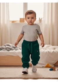 Resim Zekids Erkek Çocuk Pamuklu Bel Paça Lastikli Eşofman Altı-16390 Yeşil 