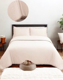 Resim Asya Ultrasonik Çift Kişilik Yatak Örtüsü Ponpon Detaylı - Pudra 