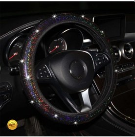 Resim İç Halkasız Bir Flaş Pu Deri Flaş Altın Deri Direksiyon Kılıfı 14.5-15 İnç Black Black 