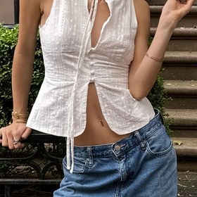 Resim Street Seksi Bağcıklı Kolsuz Tığ İşi Tank Üst 