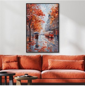 Resim Yağlı Boya Dokulu Tablo Sonbahar Şehir Manzarası Siyah Çerçeveli U09017-179128 