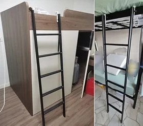 Resim Çocuklar ve Yetişkinler için Siyah Metal Ranza Merdiveni - Ayarlanabilir 45-69 inç RV Kısa Merdiven Yurt ve Ev İkiz Yataklar için Kancalı - Sağlam ve Yer Tasarruflu Tasarım 