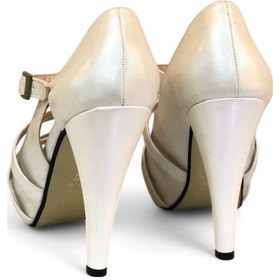 Resim Kadın Kırık Beyaz Renk Ucu Açık Abiye Ayakkabısı Topuk 12cm 