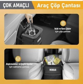 Resim Araç İçi Çöp Kutusu, Oto Çöp Kovası Kapaklı Ve Saklama Cepli%100 Sızdırmaz Organizer Çanta, Su Geçirmez Araba Çöp Kutusu, Çok Amaçlı Araç İçi Düzenleyici Çanta, 8 Lt - Siyah 