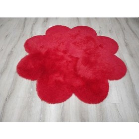 Resim Doğuş Tavşan Tüyü Kırmızı 140 x 140Cm Papatya Şeklinde Halı 