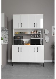 Resim Plain Metal Ayak Metal Kulp Pla8120 Kahve Köşesi 8 Kapaklı Çok Amaçlı Dolap Erzak Dolabı Kiler Dolabı Saklama Dolabı Beyaz 