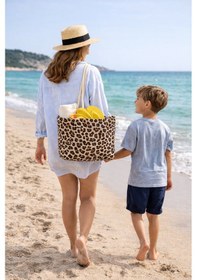 Resim Kadın Leopar Çanta-renkli - Fermuarlı- 50 35 Cm - Aquatolia - Leopar Desenli - Plaj Çantası Leopar Desen 
