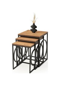 Resim Zero Ahşap 3 Lü Zigon Sehpa Siyah Metal Ayaklı Diş Budak Diş Budak 