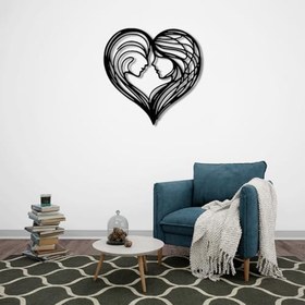 Resim ROMIA Kalp Silueti Metal Duvar Sanatı, Siyah, Romantik Çift Tasarımı, Modern Ev Dekoru (50X50CM) 