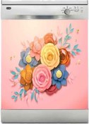 Resim Bulaşık Makinesi Sticker Kaplama Beyaz Eşya Kaplama 3 Boyutlu Gül 