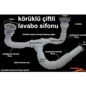 Resim Çiftli Lavabo Sifonu Körüklü Sifon İki Kafalı Lavabo Borusu Pasla 