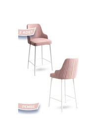 Resim Canisa Enox Serisi, 2 Adet Pembe Sandalye Yemek Odası Bar Sandalyesi, Babyface Kumaş, Beyaz Metal Ayak, Sandalyeler Pembe Ayaklar Beyaz 