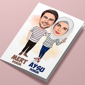 Resim Sen ve Ben Aşık Çiftler Karikatürlü Tebrik Kartı 