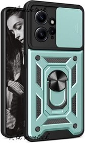 Resim m.tk moveteck Xiaomi Redmi Note 12 4G ile Uyumlu Kılıf, Kamera Korumalı, Sürgülü Yüzüklü, Armor Military Tank Kapak, Yeşil 