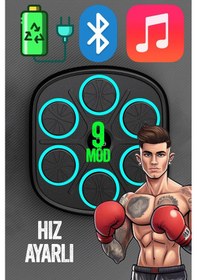 Resim Boks Eğitim Makinesi Sayaçlı Rgb Işıklı Bluetooth Müzik Çalar Box Egzersiz Elektronik Kum Torbası Siyah 