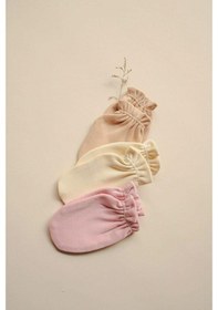 Resim 3lü Krem-bej-pembe Yenidoğan Eldiven Set Model 6 Çok Renkli 