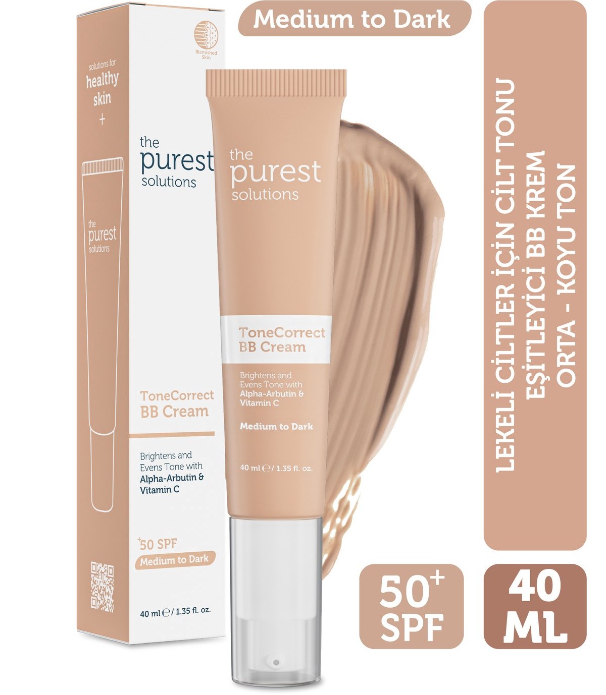 The Purest Solutions Lekeli Ciltler İçin Cilt Tonu Eşitleyici BB Krem ,SPF 50+,40 ml - Orta/Koyu Ton Fiyatı ve Özelliklerı - Badem